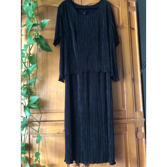 Vintage Connected Woman Black Ruffled Pleated Dress SZ 22W - Picture 3 of 13